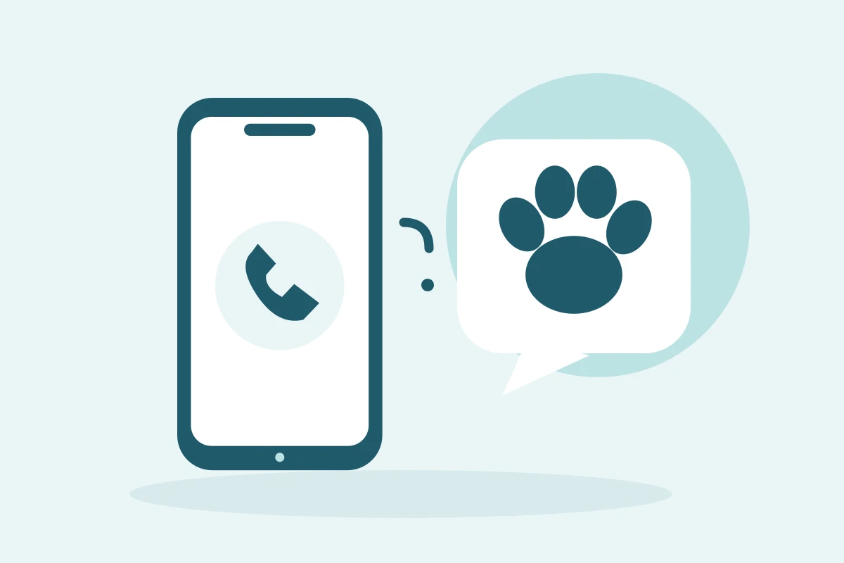 電話と、犬の足跡を添えた吹き出しの図