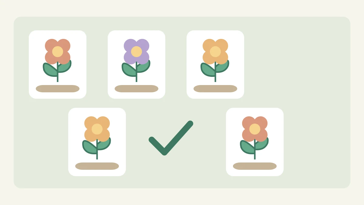 5枚の花壇のカードから出かける会場を選ぶ概念図