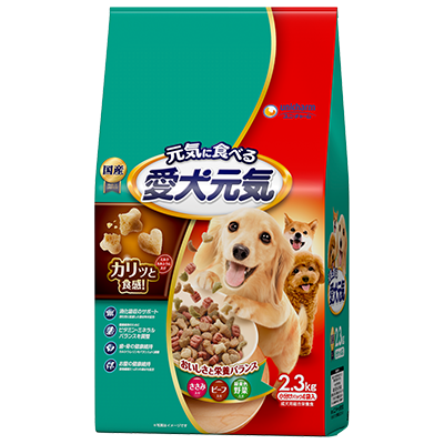愛犬元気 成犬用 ささみ・ビーフ・緑黄色野菜入りのパッケージ