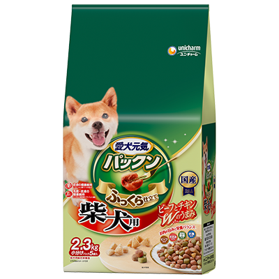 愛犬元気 パックン 柴犬用 ビーフ・ささみ・緑黄色野菜・小魚入りのパッケージ