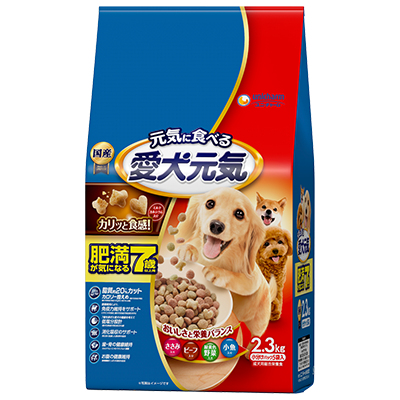 愛犬元気 肥満が気になる7歳以上用 ささみ・ビーフ・緑黄色野菜・小魚入りのパッケージ