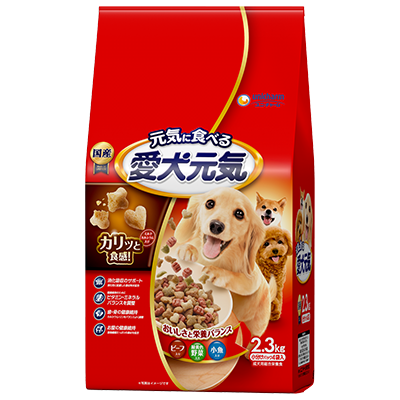 愛犬元気 成犬用 ビーフ・緑黄色野菜・小魚入り(2.3kg)のパッケージ