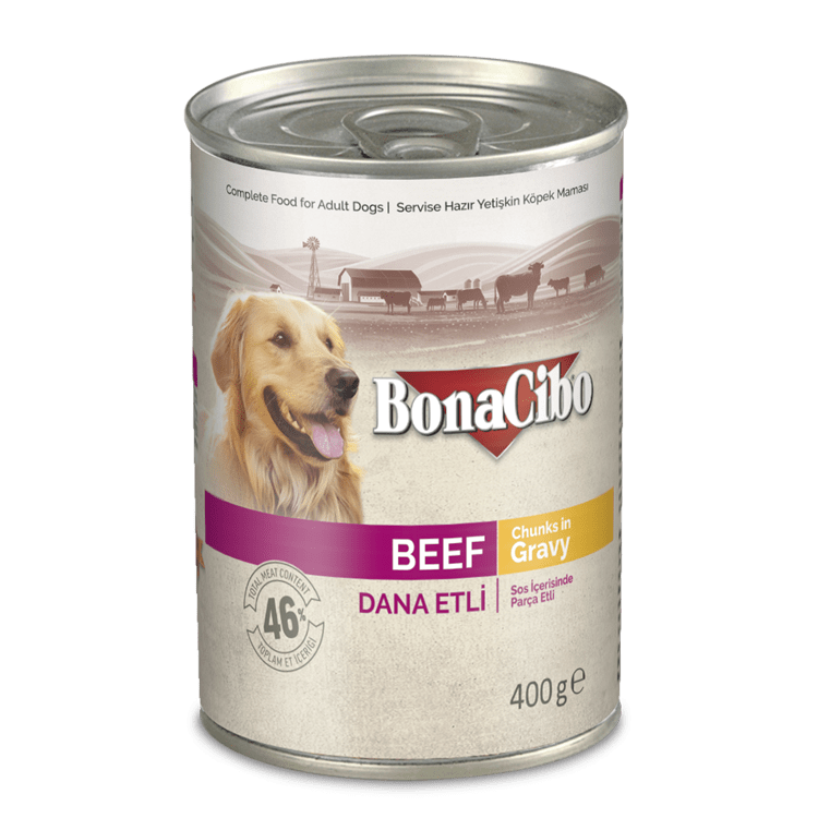 ボナシーボ 成犬用 缶詰 ビーフ in グレイビーソースのパッケージ