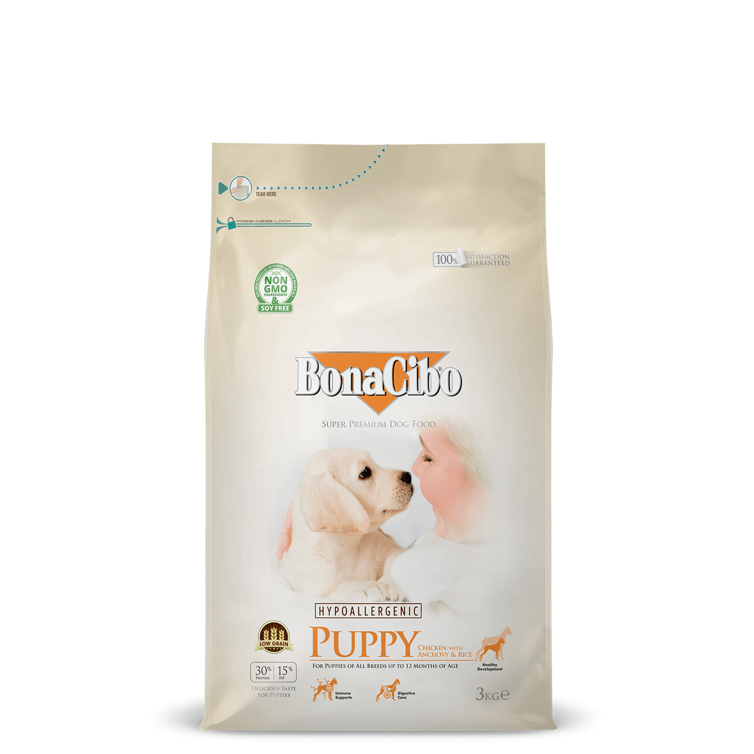 ボナシーボ 子犬用 チキン・アンチョビ＆ライスのパッケージ