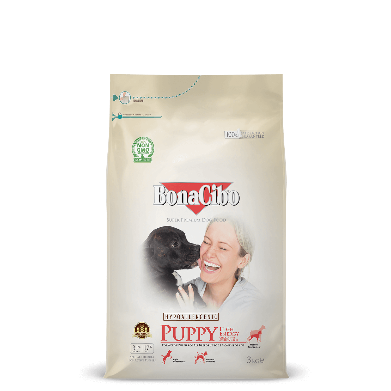 ボナシーボ 子犬用 チキン・アンチョビ＆ライス（高エネルギー）のパッケージ