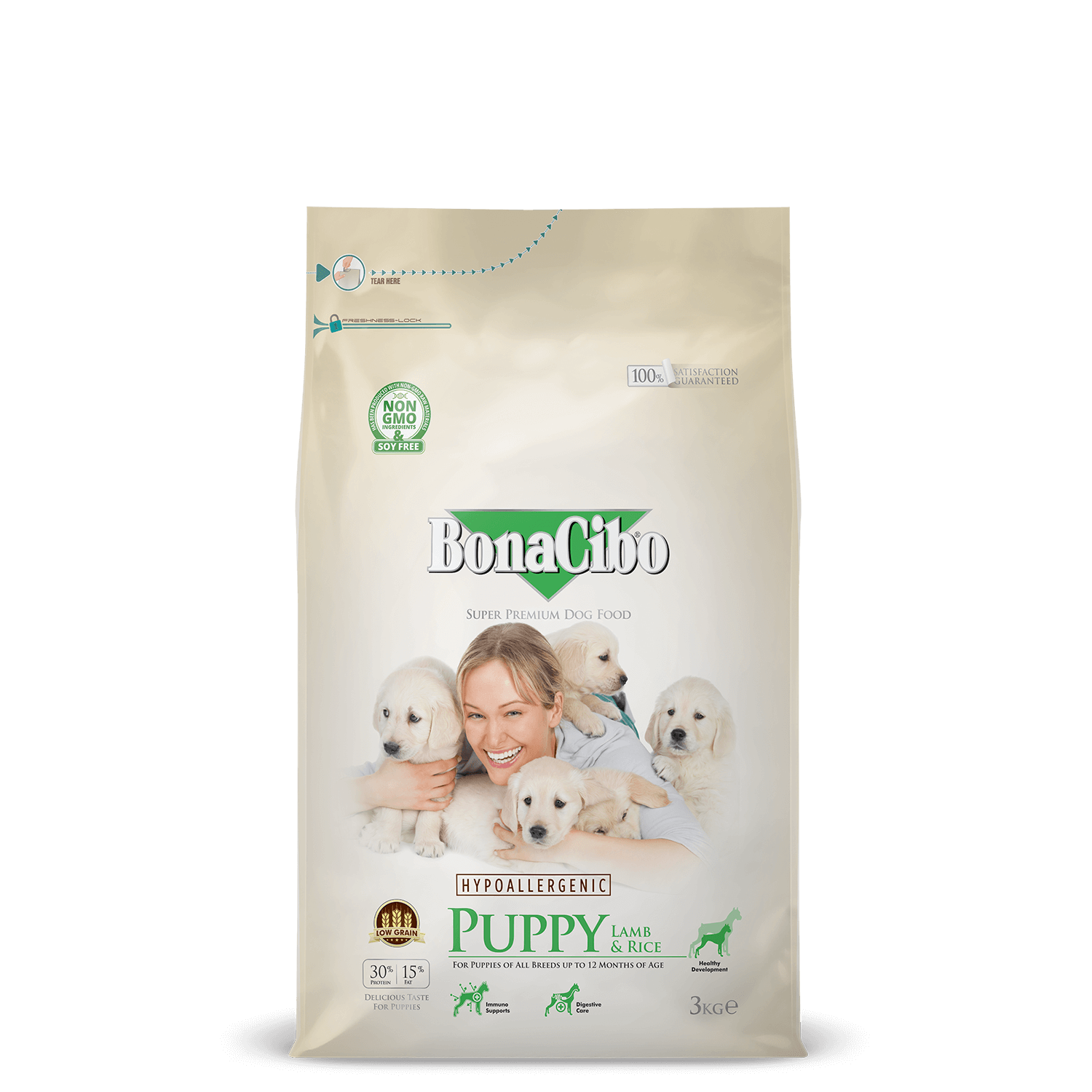 ボナシーボ 子犬用 ラム＆ライスのパッケージ