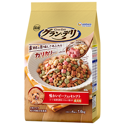 グラン・デリ カリカリ仕立て 成犬用 味わいビーフ入り セレクト(1.6kg)のパッケージ