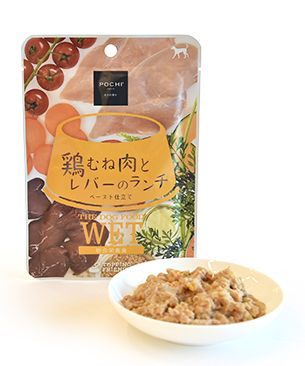 POCHI ザ・ドッグフード ウェット 鶏むね肉とレバーのランチのパッケージ