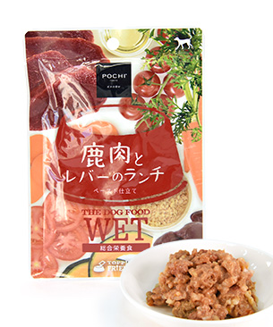 POCHI ザ・ドッグフード ウェット 鹿肉とレバーのランチのパッケージ