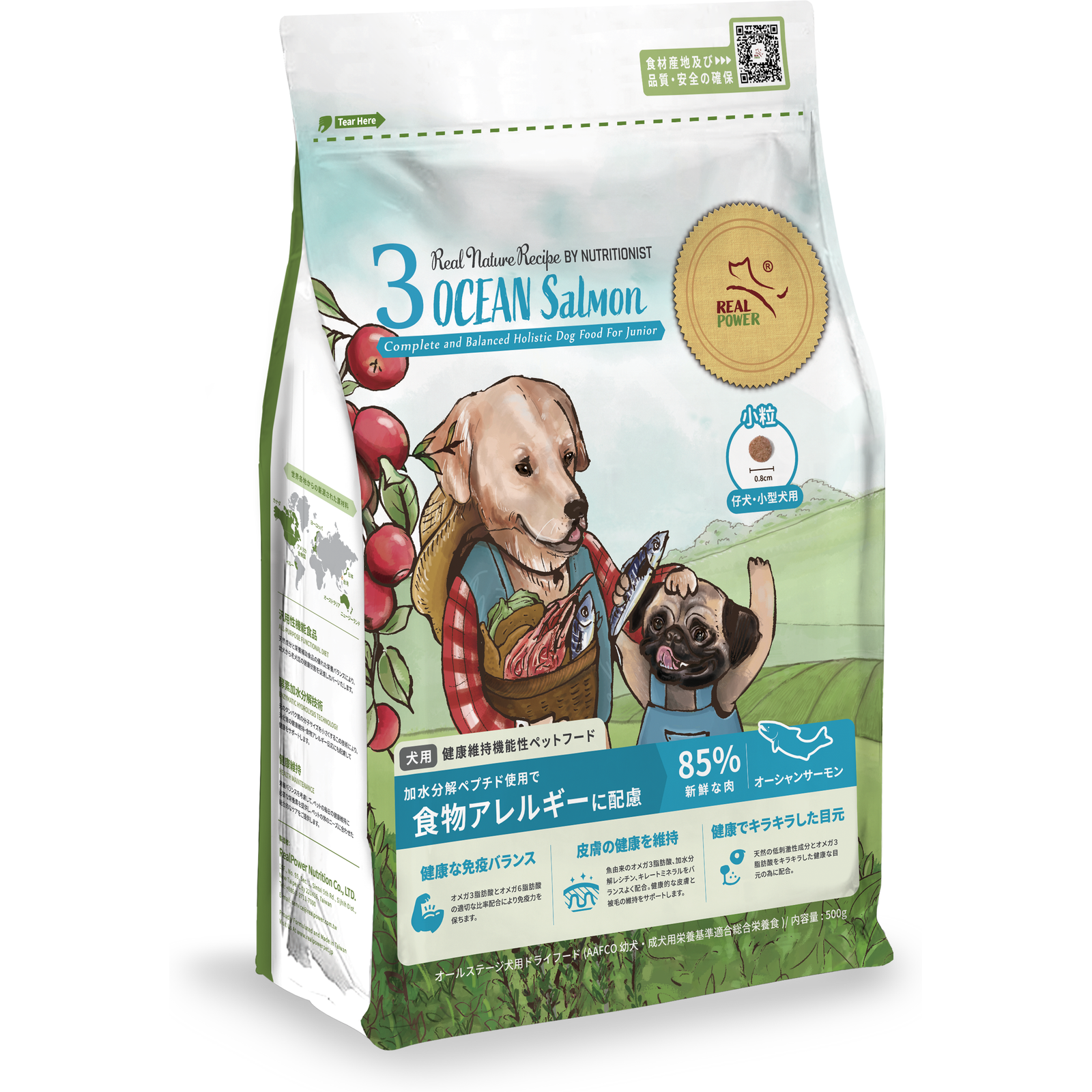 リアルネイチャーレシピ 仔犬と小型成犬用 NO.3 オーシャンサーモン スモールブリードのパッケージ