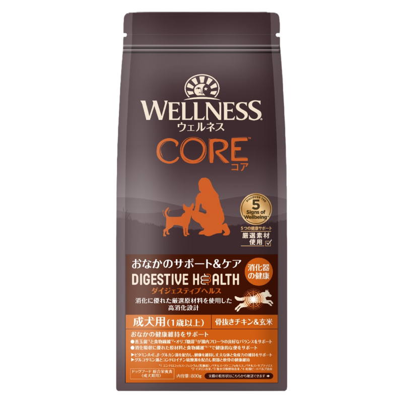 ウェルネス コアダイジェスティブヘルス 成犬用（1歳以上）骨抜きチキン＆玄米のパッケージ