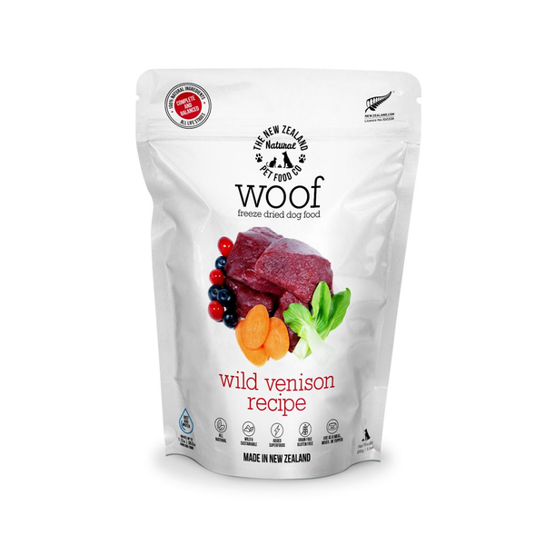 WOOF ワイルドベニソン フリーズドライ ドッグフードのパッケージ