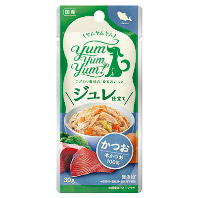 yum yum yum! ジュレ仕立て かつおのパッケージ