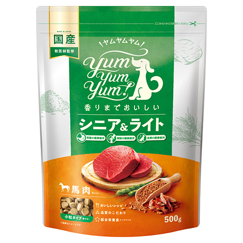 yum yum yum! シニア＆ライト 馬肉 ドライタイプのパッケージ
